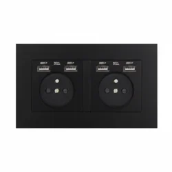 Розетка подвійна з додатковими чотири USB-порти EIOMR, чорна матова, європейський стандарт, 16A