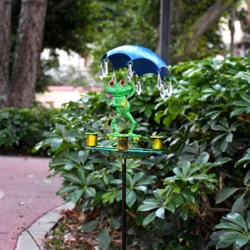 Садова поїлка для птахів «Зелена жабка під дощем» декоративна