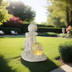 Садова декоративна фігурка «Ангел із світловою кулею»