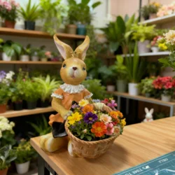Декоративний квітковий горщик «Жовтий кролик» із кошиком для квітів
