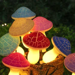 Декоративні садові світильники «Гриб» на сонячній батареї, потрісканий, 8 шт
