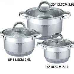 Набір каструль з нержавіючої сталі зі скляними кришками (4 каструлі + 4 кришки), 3.9л/2.9л/2.1л