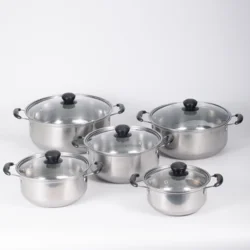 Набір каструль з нержавіючої сталі зі скляними кришками (10 предметів)