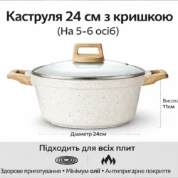 Каструля з антипригарним покриттям з кришкою 24 см