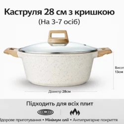 Каструля з антипригарним покриттям з кришкою 28 см