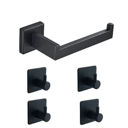 Набір аксесуарів для ванної кімнати: тримач для паперу + 4 гачки, матовий чорний