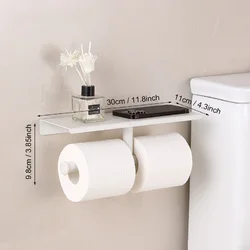 Подвійний тримач для туалетного паперу з полицею 30 см, настінний, металевий, чорний/білий/сірий