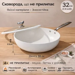 Сковорода Mingjue з антипригарним покриттям, 32 см, скляна кришка