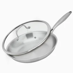 Сковорода з нержавіючої сталі 304 з похилим дном (3-шарова), 28 см, з кришкою