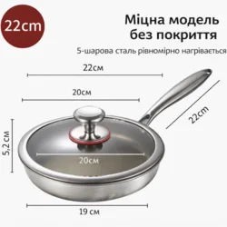 Сковорода з титановим покриттям (антипригарна, багатошарове дно) 22 см