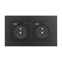Розетка подвійна з двома USB-A + два порти Type-C EIOMR, чорна матова, європейський стандарт, 16A