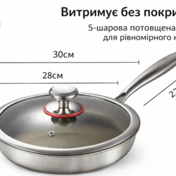 Сковорода з титановим покриттям (антипригарна, багатошарове дно) 30 см
