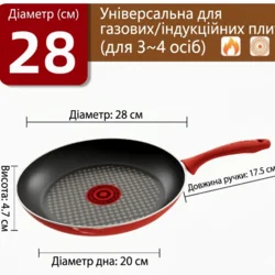 Сковорода SUPOR Fiery Red Dot з антипригарним покриттям 28 см
