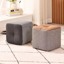 М’який пуф квадратний 28×28×28 см з ручкою, тканинний табурет, сучасний стиль