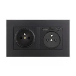 Розетка подвійна з USB-A + Type-C EIOMR, чорна матова, європейський стандарт, 16A
