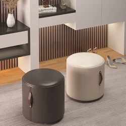 Пуф круглий м’який з ручкою, екошкіра, сучасний табурет для спальні та вітальні