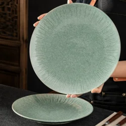 Керамічна обідня тарілка з глазур’ю у ретро-стилі 20.4 см