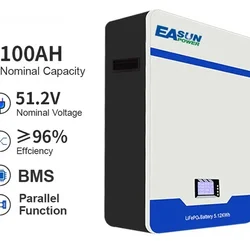 Настінний LiFePO4 акумулятор EASUN POWER 51.2V 100Ah для домашніх ESS — з підтримкою паралельного підключення