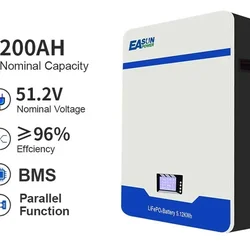 Настінний LiFePO₄ акумулятор EASUN POWER 51.2V 200Ah (≈10.24 kWh) з BMS — підтримка паралельного підключення до 15 модулів