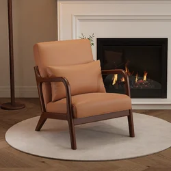 Крісло для вітальні, скандинавський стиль, дерево, екошкіра / тканина