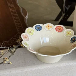 Керамічна глибока тарілка з квітковим розписом 20,4 см