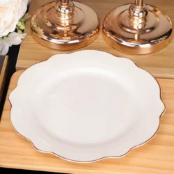 Керамічна тарілка у стилі Пномпень із золотим ободом, декоративна форма «квітка» 20 см