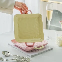 Керамічна тарілка з ручками глибока, універсальна для подачі страв, 2 види