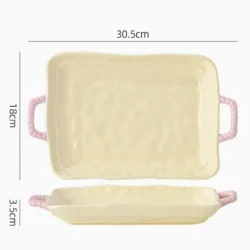 Керамічна прямокутна тарілка з ручками глибока, універсальна для подачі страв 30,5 см