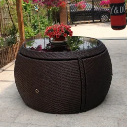 Садовий комплект меблів (стіл + 4 стільці) ротанг, коричневий, 120 см, алюмінієво-магнієвий каркас