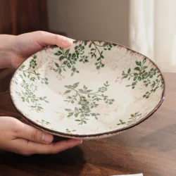 Керамічна глибока тарілка з квітковим орнаментом ретро стиль 23,5 см