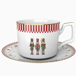 Керамічна чашка з блюдцем з кістяного фарфору, преміум серія з декоративним принтом 125 мл