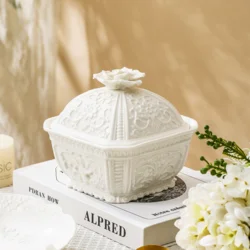 Керамічна цукорниця з рельєфним квітковим орнаментом, європейський стиль ручної роботи 16,5 см