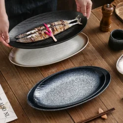 Велика овальна керамічна тарілка для риби японський стиль 35,5 см