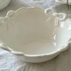 Романтична керамічна глибока тарілка з бантиками в ретро-французькому стилі