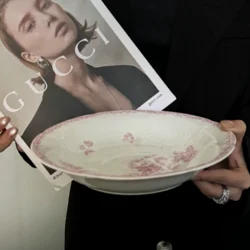 Керамічні тарілки «Рожева квітка» у французькому вінтажному стилі, 2 види