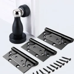 Комплект дверної фурнітури (3 петлі + магнітний стопор) Yue Xinyuan 838-H4 (чорний, нержавіюча сталь)