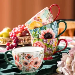 Велика керамічна чашка для сніданку 450 мл пасторальний стиль