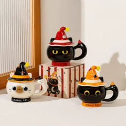 Керамічна чашка з кришкою “Magic Cat” креативний дизайн у вигляді котика 350 мл