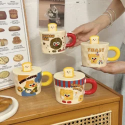 Керамічна кружка з кришкою “Toast” мультяшний дизайн, 400 мл