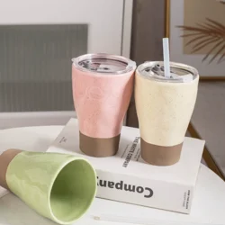 Керамічна кружка з кришкою 420 мл стильна портативна чашка для кави та чаю