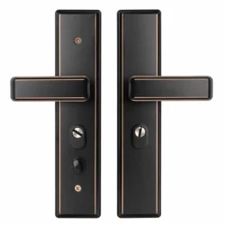 Дверна ручка з замком ROOK 9009-B91, квадратна, нержавіюча сталь (антична бронза / чорна)