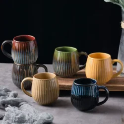 Керамічна кружка у ретро-стилі з вертикальним рельєфом 500 мл