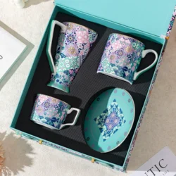 Набір керамічних кружок Digi Garden у подарунковій коробці 3 шт., з блюдцем