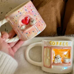 Керамічна кружка з рельєфним щеням та серцем