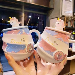 Керамічна кружка з єдинорогом з кришкою та ложкою (480 мл)