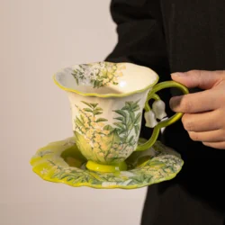 Набір керамічної кавової чашки з блюдцем «Весняний бриз» у французькому ретро-стилі