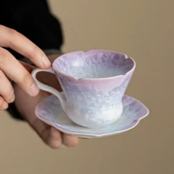Керамічна кавова чашка з блюдцем «Crystal Violet» з кристалізованою глазур’ю