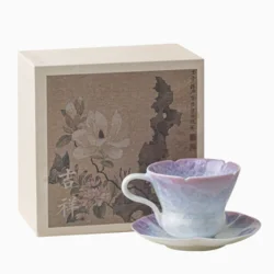 Набір керамічна кавова чашка з блюдцем «Crystal Violet» з кристалізованою глазур’ю в подарунковій коробці