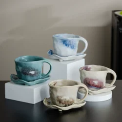 Подарунковий набір: керамічна кавова кружка ручної роботи з блюдцем 175 мл