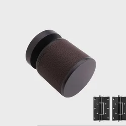 Прихована дверна ручка з натуральної шкіри / текстурою дерева + 2 гідравлічні петлі 5″ (односторонній замок)